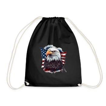 Amerikanischer Weißkopfseeadler mit USA Flagge - Turnbeutel - Schwarz - Vorne