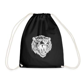 Tattoo style bear head with sharp teeth - Drawstring Bag - black - Front
