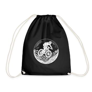 Mountain biker logo with bike on the forest path - Drawstring Bag - black - Front