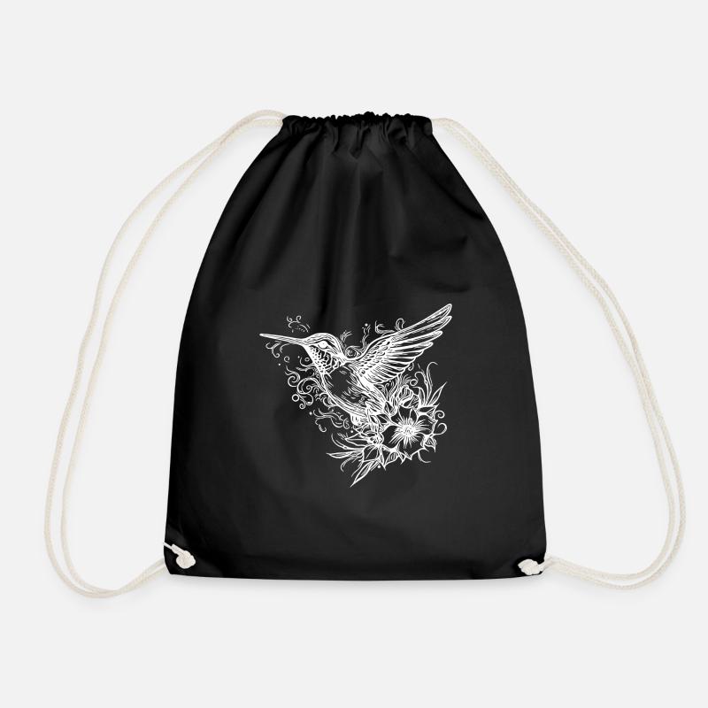 Tattoo Style Kolibri fliegend zwischen Blumen - Turnbeutel - Schwarz