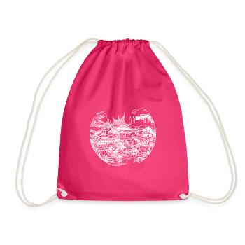 Japanske bygninger i retro landskapsdesign - Gymbag - fuksia - Foran