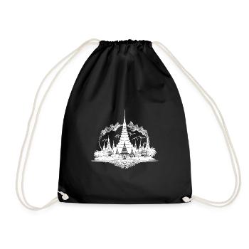 Exotic Thailand Temple Tattoo Style Reminder - Drawstring Bag - black - Front