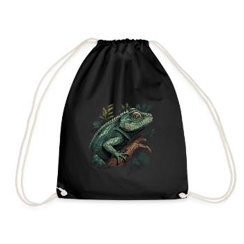 iguana branch reptiles green iguana - Drawstring Bag - black - Front