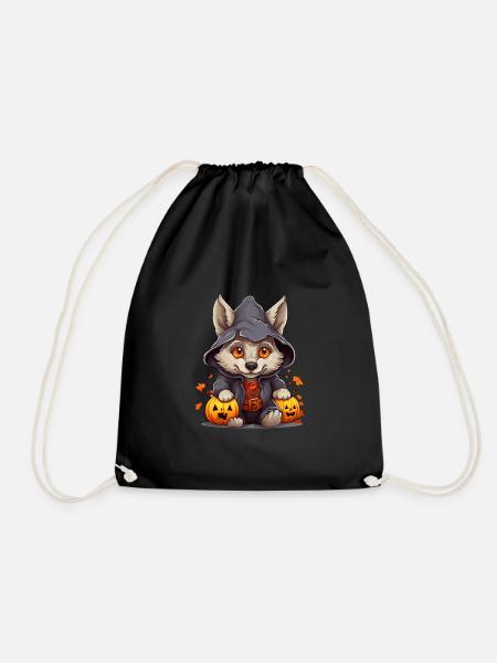 Süsser kleiner Halloween Wolf mit Kürbis Laternen - Turnbeutel - Schwarz