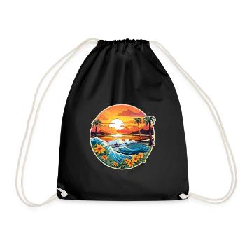 Grandiose Waves Palm Trees Sea Surfboard Design - Drawstring Bag - black - Front