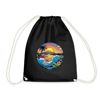 Enchanting waves, sandy beach, palm trees, sea - Drawstring Bag - black - Front