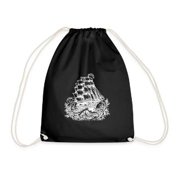 Altes Segelschiff mit Blumen, Masten unter Segeln - Turnbeutel - Schwarz - Vorne