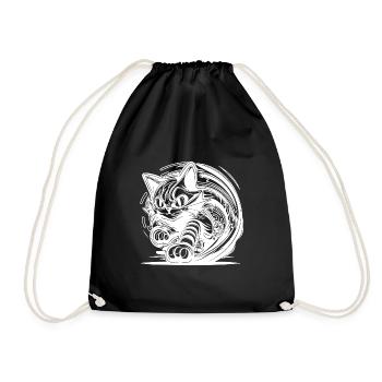 Clumsy wild house cat in tattoo style - Drawstring Bag - black - Front