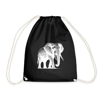 Elephant - Large safari proboscis with tusks - Drawstring Bag - black - Front