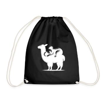 Knuffiges Lama mit chillendem Koala auf dem Rücken - Turnbeutel - Schwarz - Vorne