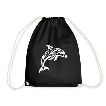Springender süßer Tattoo Delfin - Turnbeutel - Schwarz - Vorne