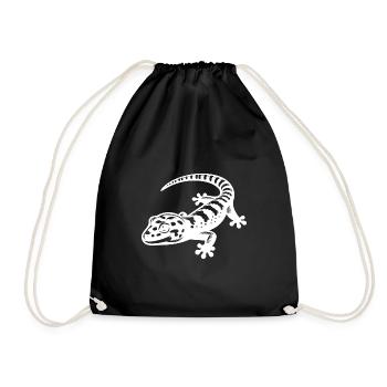Cute gecko in tattoo style - Drawstring Bag - black - Front