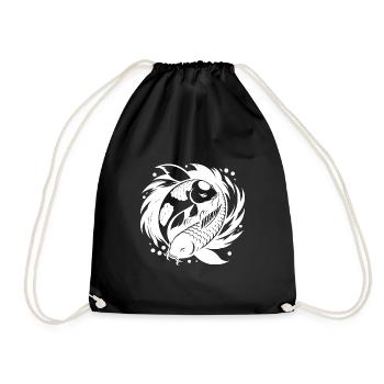 Yin and Yang Koi Carp Yoga Circle - Drawstring Bag - black - Front