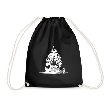 Cool Dragster Car with Flaming Engine - Drawstring Bag - black - Front