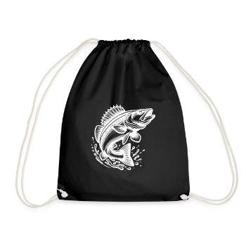 Jumping Zander Fish - Drawstring Bag - black - Front