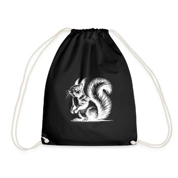 Cuddly Squirrel Pencil Stroke Sketch - Drawstring Bag - black - Front