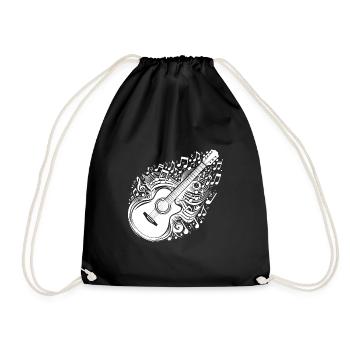 Guitar with Flying Music Sheet Music - Drawstring Bag - black - Front