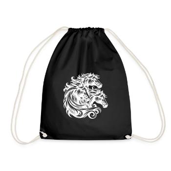Wild horse heads with elegant mane in the wind - Drawstring Bag - black - Front
