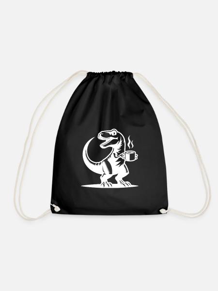 Morgenmuffel Dinosaurier mit Kaffeetasse - Turnbeutel - Schwarz