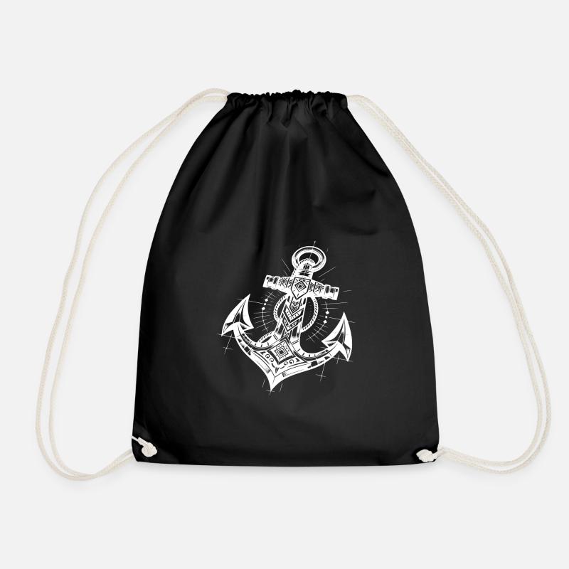Eleganter Tattoo Style Anker - Turnbeutel - Schwarz