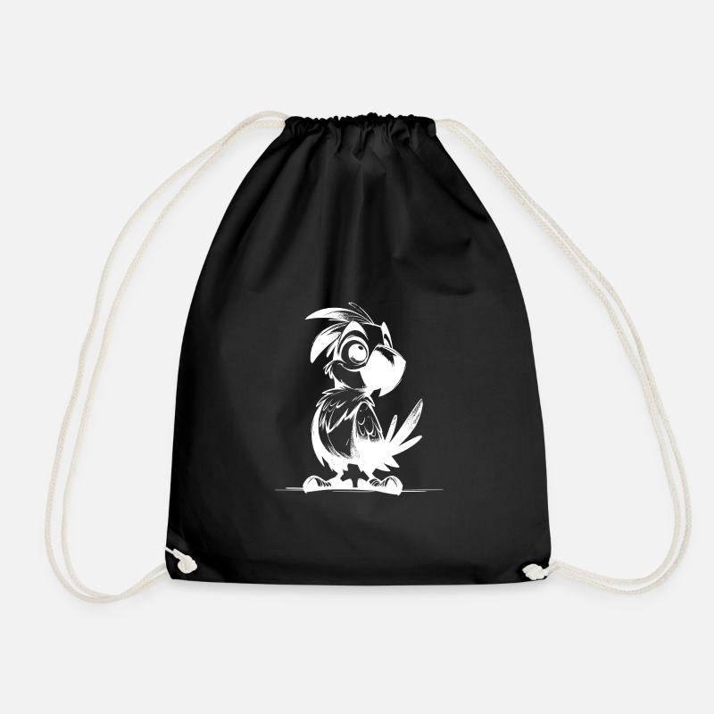 Little Cute Parrot Kids Pencil Drawing - Drawstring Bag - black