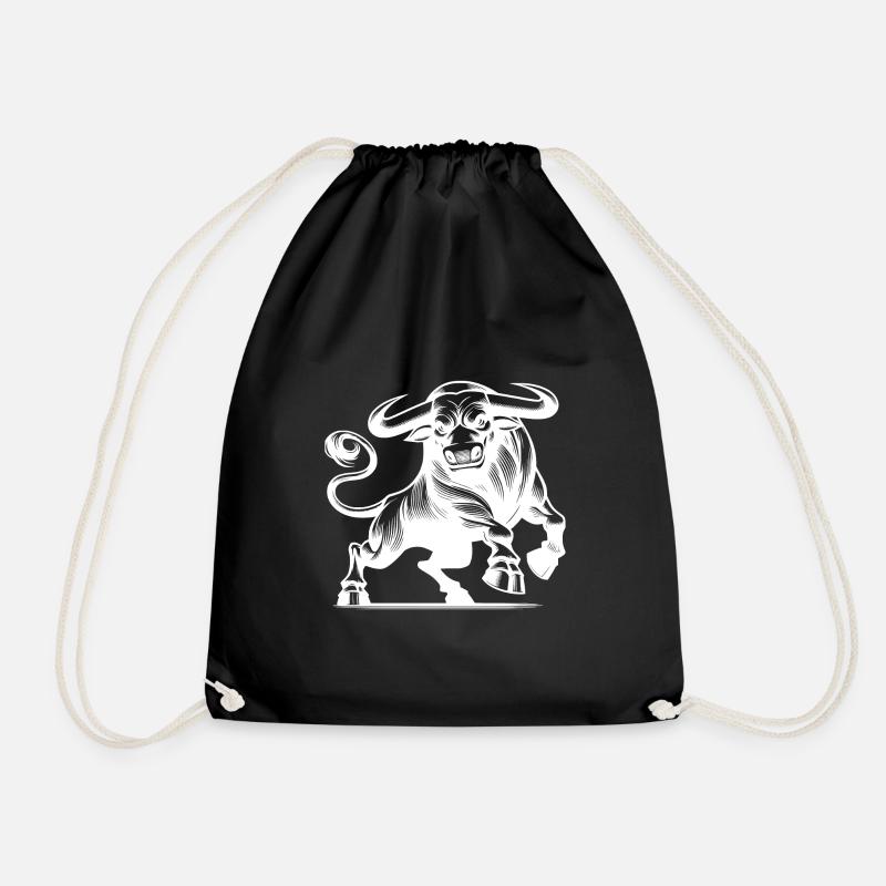 Evil strong bull with huge horns - Drawstring Bag - black