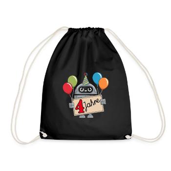 4 ans, 4e anniversaire robot avec ballons - Sac de sport léger - noir - Devant