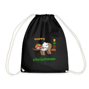 Hemp Leaf Hemp Merry Christmas Sloth Chill - Drawstring Bag - black - Front