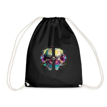 Skull Colors Headphones Music - Drawstring Bag - black - Front