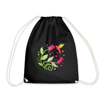 Flowers - Colors - Hummingbird - Nature - Women - Drawstring Bag - black - Front