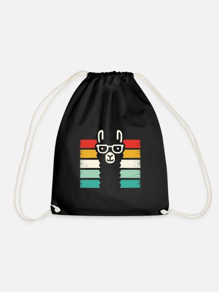 Cute Llama Alpaca with Sunglasses Comic Art - Drawstring Bag - black