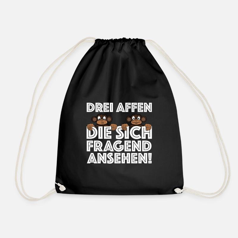 Drei Affen die sich fragend ansehen | Sarkasmus - Turnbeutel - Schwarz
