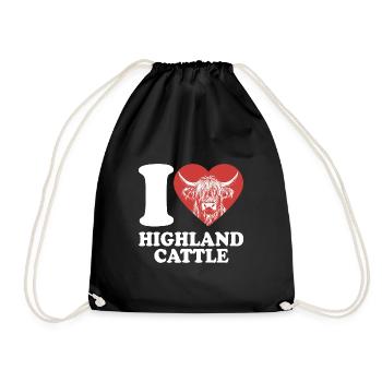 I Love Highland Cattle - Heart - Cow - Cattle Breeding - Drawstring Bag - black - Front