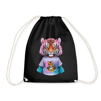 Tiger kid with tiger shirt - Drawstring Bag - black - Front