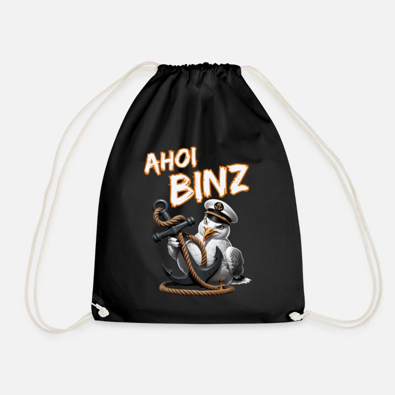 Ahoi Binz ! lustige Möwe mit Anker - Turnbeutel - Schwarz