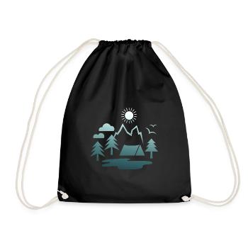 camping, camping, mountains, nature, forest, summer, sun - Drawstring Bag - black - Front