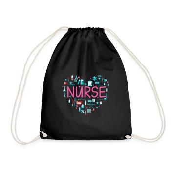 Nurse Heart Nurse Gift Nursing - Drawstring Bag - black - Front