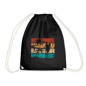Surf - Welle - Surfer - Geschenk - Turnbeutel - Schwarz - Vorne