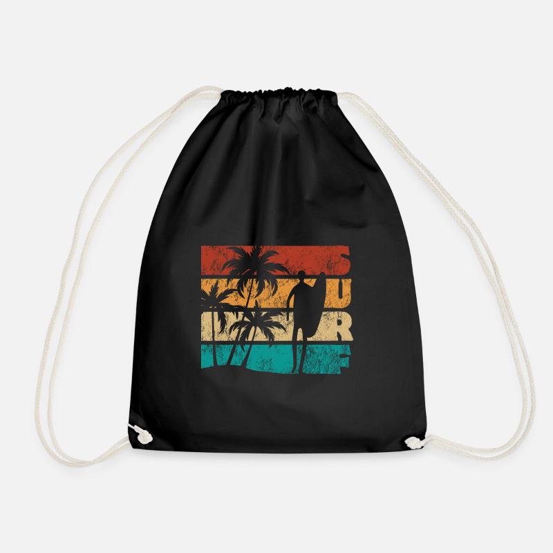 Surf - Wave - Surfer - Gift - Drawstring Bag - black