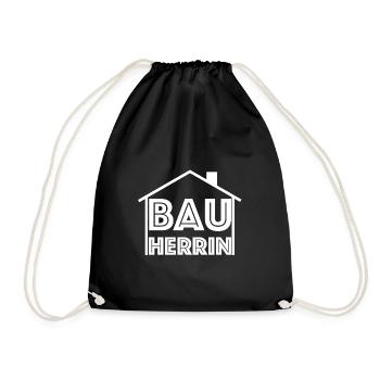 Bauherrin | Haus, bauen, Wohnzimmer, Schlafzimmer - Turnbeutel - Schwarz - Vorne