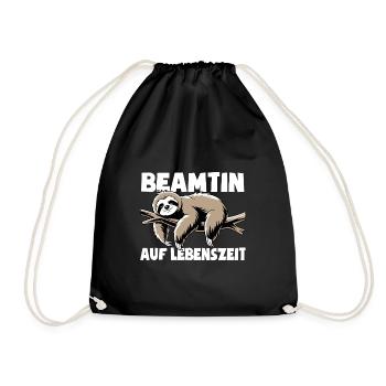 Faultier Beamtin auf Lebenszeit - Spruch - Turnbeutel - Schwarz - Vorne