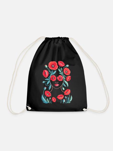 Damen Silhouette Poppy Flower Damen - Turnbeutel - Schwarz