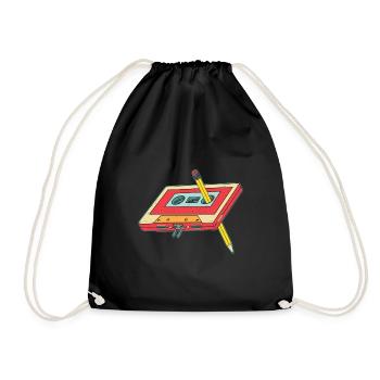 Kassette Bleistift Vintage Geschenk 80er 90s Party - Turnbeutel - Schwarz - Vorne