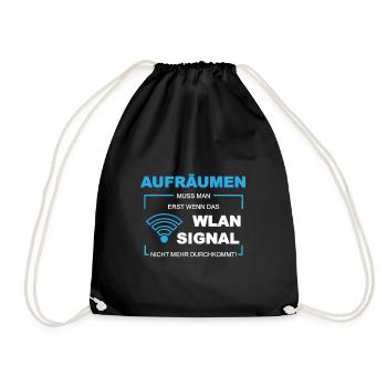 Wlan wifi Signal Aufräumen putzen - Turnbeutel - Schwarz - Vorne