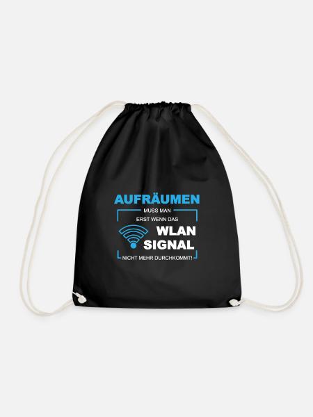 Wlan wifi Signal Aufräumen putzen - Turnbeutel - Schwarz