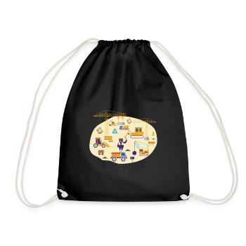 Construction Site Construction Worker Excavator Boys Kindergarten - Drawstring Bag - black - Front