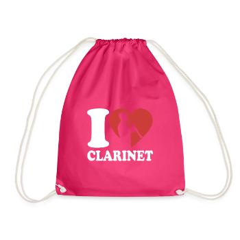 I Love Clarinet - Musician - Clarinetist - Drawstring Bag - fuchsia - Front