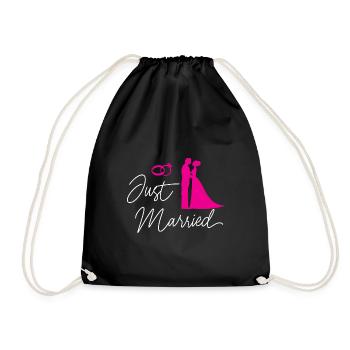 Just Married Marriage Bride Wedding JGA Gift - Drawstring Bag - black - Front
