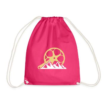 Bicycle crank chainring mountain mountain landscape - Drawstring Bag - fuchsia - Front