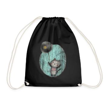 cute drawing cat balloon balloon - Drawstring Bag - black - Front